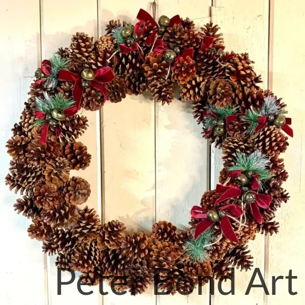 ponderosa pinecone wreath plaid ribbon 22" (copy)